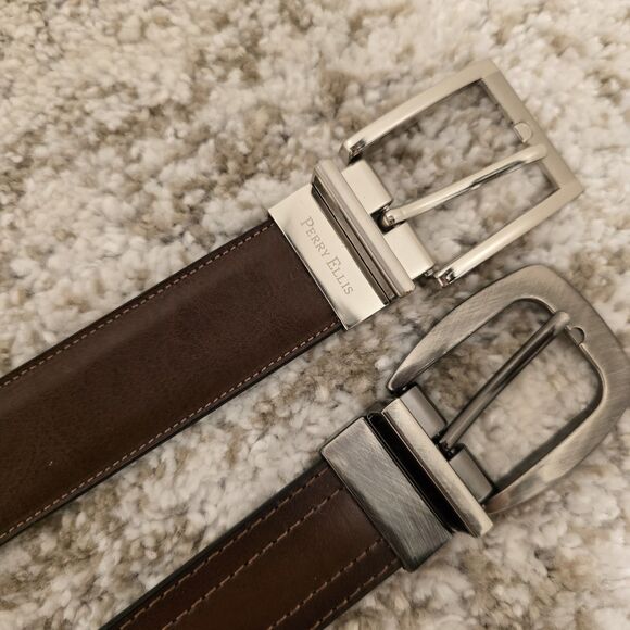 Bundle Lot Of 2 Mens Belts Sz 36 Reversible Black Brown Classic Buckle - Picture 5 of 8